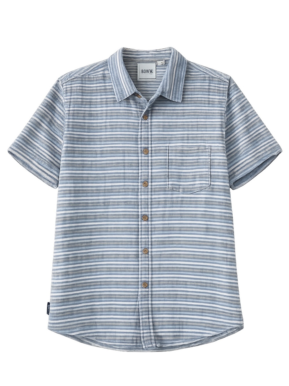 ROWM Blue Stripe Cotton Camp Shirt Men’s Large Coastal Beach Button Up